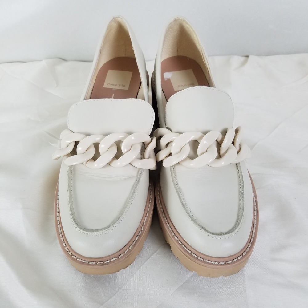 Dolce Vita Womens White Chunky Chain Loafers Platform Lug Sole‎ Shoes Size 7.5